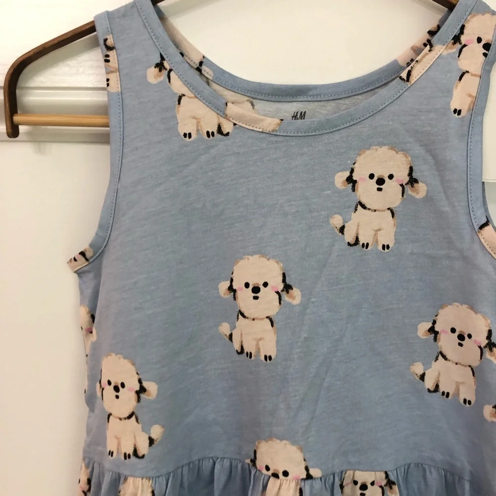 H&M Light Blue Puppy Print Tank Dress 8/10